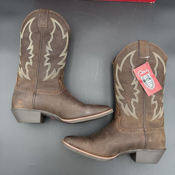 Justin Rosella Western Boots Womens Chocolate 11B Round Toe Embroidered Cowboy - Picture 7 of 16